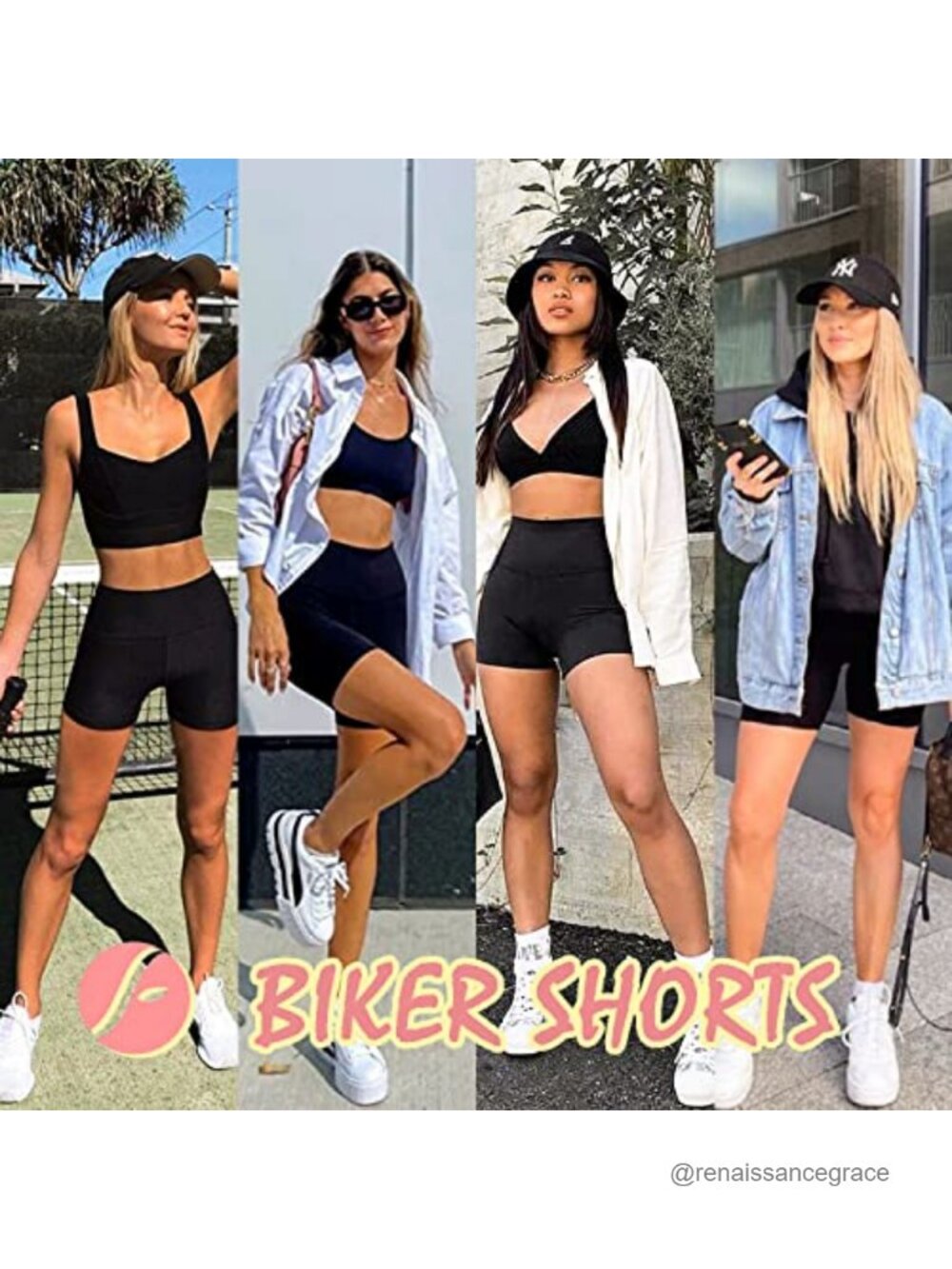 4-Pack High Waisted Biker Shorts with Pockets 5" Tummy Control Workout